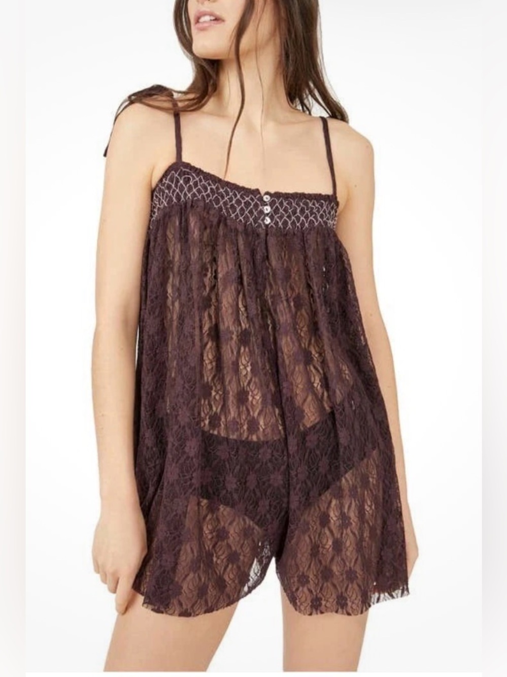Free People Intimately Rule The World lace romper in a dark purple color. Large - Picture 2 of 7